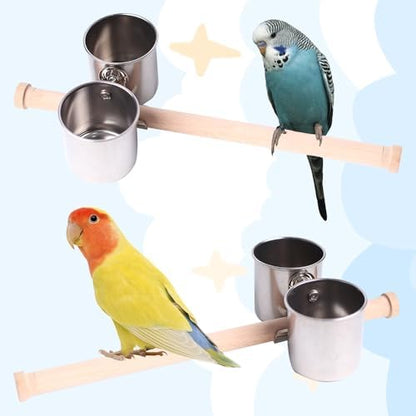 Bird Carrier, Portable Small Bird Parrot Parakeet Carrier with Standing Perch and Stainless Steel Tray, Side Access Window Collapsible (Silver, Clamp Cups)