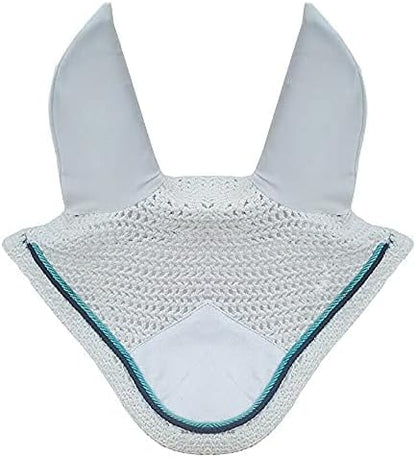 Horse Fly Bonnet Double Piping Ear Net Fly Veil Mask Breathable Cotton Crochet Horse Tack (Pony, White)
