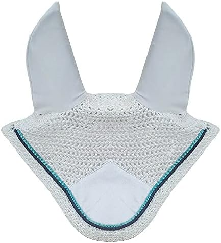 Horse Fly Bonnet Double Piping Ear Net Fly Veil Mask Breathable Cotton Crochet Horse Tack (Pony, White)