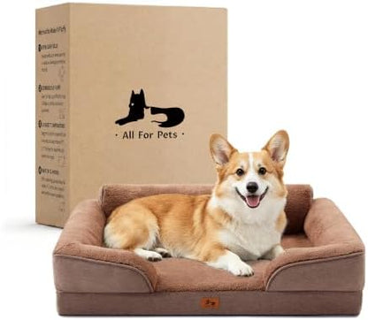 Orthopedic Dog Beds for Medium Size Dogs, Waterproof Egg-Crate Foam Pet Couch Bed with Soft Sides, Non-Slip Dog Sofa with Fleece Removable Washable Cover, 28" L Supportive Pet Sofa, Brown