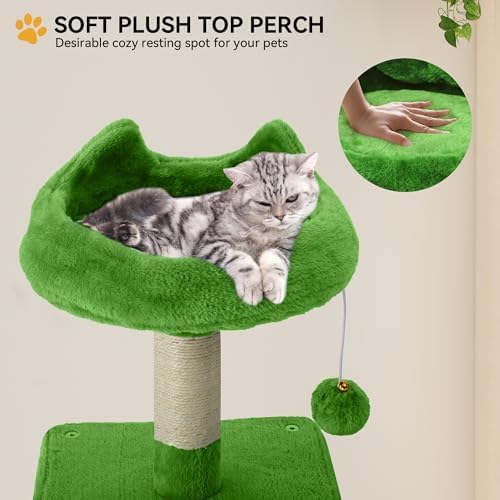 YITAHOME 54in Cat Tree Tower Condo, Multi-Level with Sisal Scratching Post, Cat Condos, Plush Top Perches, Hammock, Space Saving Cat Condo, Dangling Ball, Pet Play House,Pet Gift, Green