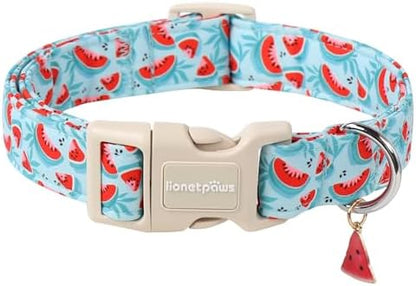 Lionet Paws Summer Dog Collar- Cute Watermelon Light Blue Dog Collars with Plastic Buckle and Watermelon Pendant, Light Adjustable Dog Collars for Small Medium Dogs