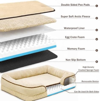 Orthopedic Memory Foam Dog Bed with Reusable Potty Pad