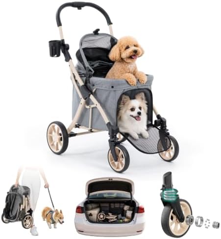 Aluminum Dog Stroller for Medium Dogs & 2 Small Dogs, All-Terrain