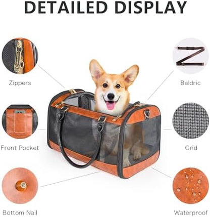 Dog Soft-Sided Carriers Pet Carrier for Small Dogs Cats, Fashion PU Leather Small Dog Carrier Pet Purse, Airline Approved Travel Pet Carrier for Puppy Kitten Small Animals