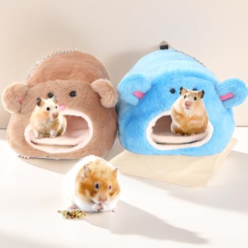 VTurboWay 2 Pcs Hamster Winter Warm House Bed Cotton Nest Cute Bear Designed with Bed Mat for Hamster Guinea Pig Chinchillas Hedgehog Squirrel and Other Small Furry Animals (Blue and Grey)
