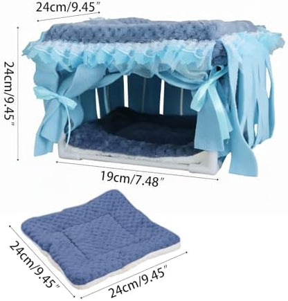 MiOYOOW Guinea Pig Hideout, Small Animal Sleeping Bed Hamster Hiding House with Fringe Curtain for Dwarf Rabbit Guinea Pigs Sugar Gliders Hamsters