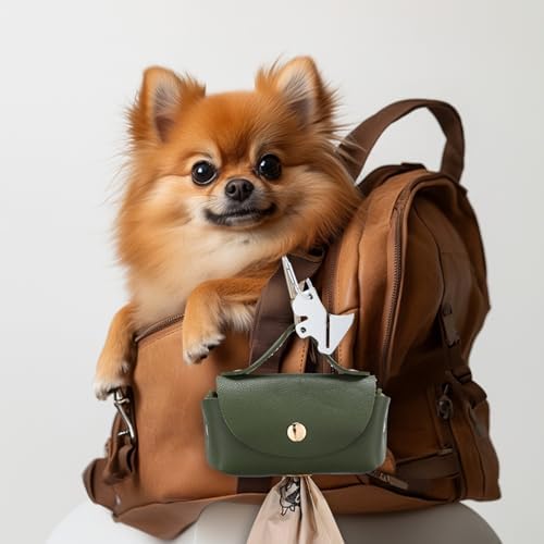 Affrolling 5 Pcs Leather Dog Poop Bag Holder Christmas Include 45 Scented Poop Bags Dispenser Cute for Travel Walking Dog Park and Outdoor Use(Dark Green)