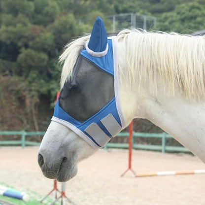 Horse Fly Mask with Ears, Breathable Fine Mesh Royal Blue Pony