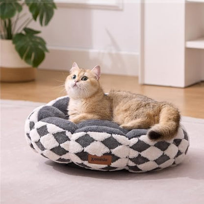 ZOMISIA Cat Beds for Indoor Cats, Cute Donut Kitten Beds for Small Dog, Round Plush Bed for Puppy and Large Cats, Anti-Slip Bottom, Grey