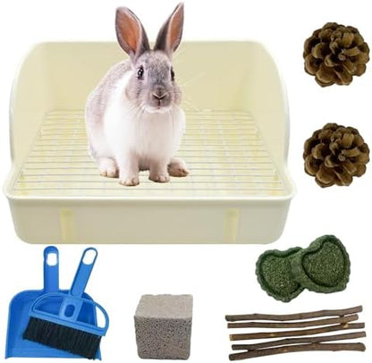 12Pcs Rabbit Litter Box for Cage, Bunny Potty Trainer Corner Guinea Pig Plastic Square Grate Toilet Pet Bedding Litter Box for Small Animal Ferret Hamster Hedgehog (White)