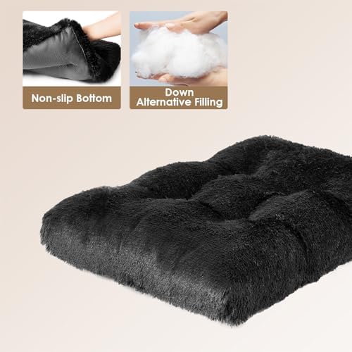 EHEYCIGA Fluffy Dog Crate Bed, Plush Extra Large Dog Pillow, Black