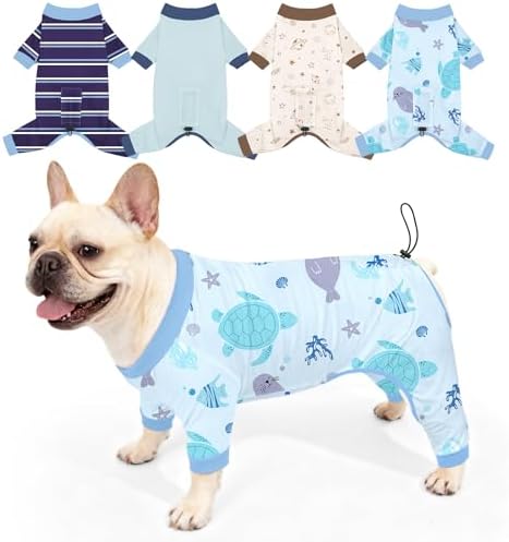 Bienbee Dog Pajamas, 4 Pack Adjustable Onesies for Small to Large Dogs L