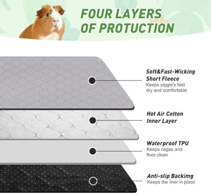 Guinea Pig Cage Liners, 36''X36'' Washable Guinea Pig Pee Pads, Non Slip Reusable Super Absorbent Guinea Pig Training Mat Bedding Fleece for Small Animals Hamster Rabbit Chinchilla Rat, 2Pack