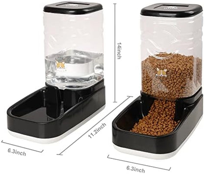 Elevon Automatic Cat Feeder, Gravity Food and Water Dispenser Bowl Set for Small Medium Dogs Animals, Pet Feeder Dispenser Storage Food, 3.8L Large Capacity, Black