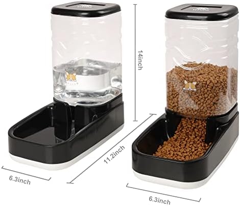 Elevon Automatic Cat Feeder, Gravity Food and Water Dispenser Bowl Set for Small Medium Dogs Animals, Pet Feeder Dispenser Storage Food, 3.8L Large Capacity, Black