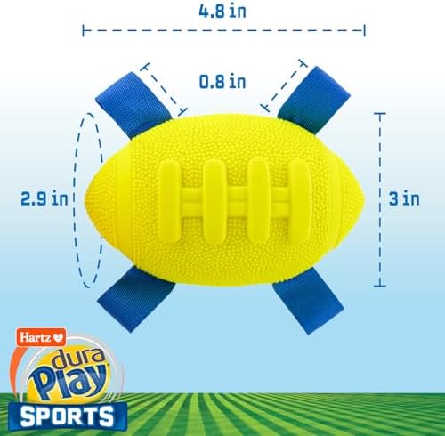 Hartz Dura Play Sports Football Dog Toy, Bacon Scented Squeaky Latex Yellow & Blue Toy, 3 Count