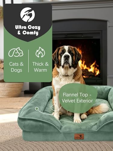Spotted Play Orthopedic Dog Bed with Sides - Sofa Beds for Extra Large Dogs, Supportive Foam Pet Couch Bed with Washable Removable Cover, Waterproof Lining and Non-Slip Bottom, Green - XXL