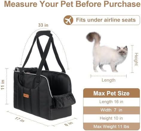 Dog Purse Carrier for Small Dogs Cats Rabbits Up to 12lbs, Lightweight Pet Sling Carriers with Crossbody Strap, Portable Puppy Soft Sided Tote Bag Carrier for Vet,Hiking,Travel Black