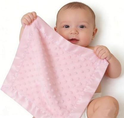 American Baby Company Heavenly Soft Chenille Security Blanket (14" x 14"), 2-Layer Design with Minky Dot & Silky Satin, Pink, for Boys and Girls