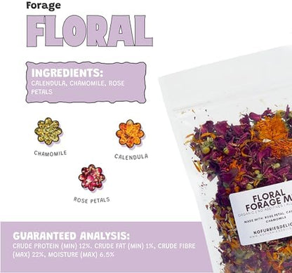 Forage Mix,100% All Natural Botanical Herb Treat for Rabbit Hamster Guinea Pig Chinchilla Chicken Hermit Crab Gerbil Degu & Other Small Animals (Floral Forage Mix 25g)