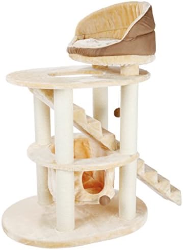 TRIXIE Elsa Senior Cat Tower with Scratching Posts, Hammock, Stairs, Top Platform Bed, Dangling Pom-Pom Beige