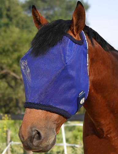 Harrison Howard All-Round Mesh Horse Fly Mask UV Protective with Fleece-Padded Edging Deep Navy L