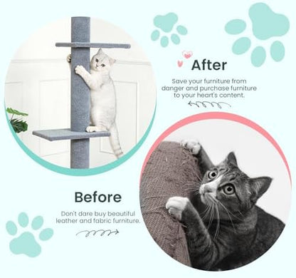 Max & Marlow 95-108" Floor to Ceiling Cat Tree for Indoor Cats, Light Grey