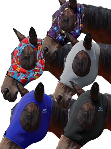 Mask Tech 5 Pieces Horse Fly Masks with Ears, Stretchy Elastic Mesh Fly Masks, 3D Eye Clearance, UV Protection-Medium,Combo 1
