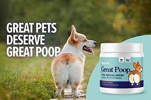Great Poop Probiotics for Dogs - Fiber for Dogs Supplement with Dog Probiotics and Digestive Enzymes for a Healthy Gut, Firm Stool & Diarrhea Relief - Chicken Flavored Pet Soft Chews with Prebiotics