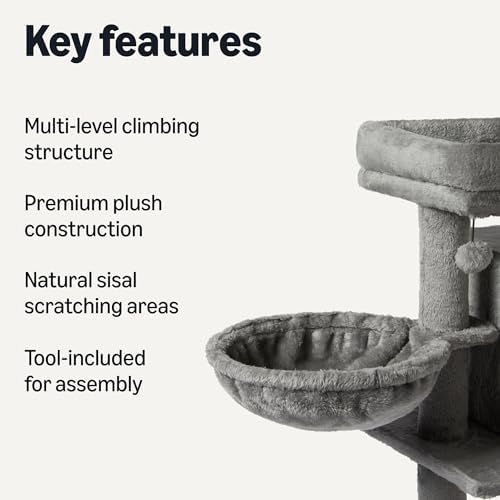 Amazon Basics Indoor Cat & Kittens Multi-Level Climbing Activity Tower with Scratching Posts, 2 Condos, FSC Certified, M - 30"(76.2cm) H, Grey
