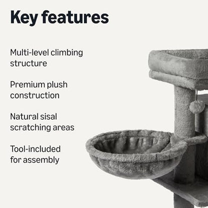 Amazon Basics Indoor Cat & Kittens Multi-Level Climbing Activity Tower with Scratching Posts, 2 Condos, FSC Certified, M - 30"(76.2cm) H, Grey