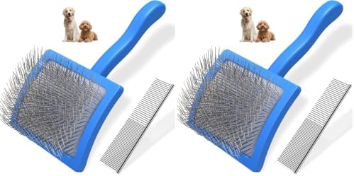 2PCS Slicker Brush for Dogs & Pet Comb,Professional Dog Grooming Brush (Goldendoodles,Poodles,Labradoodles) with Extra Long Pins to Effectively Remove Tangles, Knots and Mats (Blue, Large) (Pack of 2)