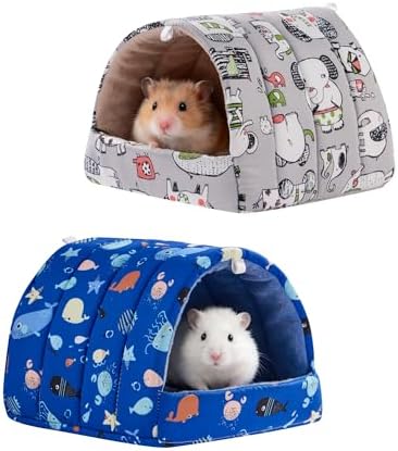 2 Pack Hamster Hideout Bed, Washable Small Animal House Bed Hamster House