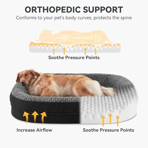 JOEJOY Orthopedic Dog Bed for Extra Large Dogs, XXL Egg-Crate Memory Foam Pet Bed with Bolster Sides, Waterproof Lining, Removable Washable Cover & Non-Slip Bottom, Black