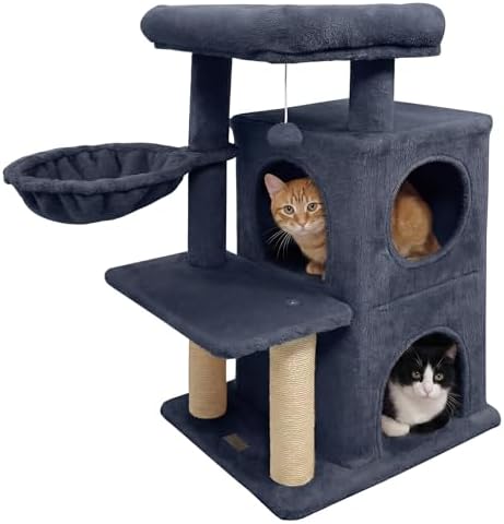 DORTALA Cat Tree for Indoor Cats, 33.5" Cat Tower with 2-Storey Condo, Top Perch, Sisal Scratching Posts, Dangling Ball, Platform, Multi-Level Pet Climbing Furniture Activity Center (Dark Grey)