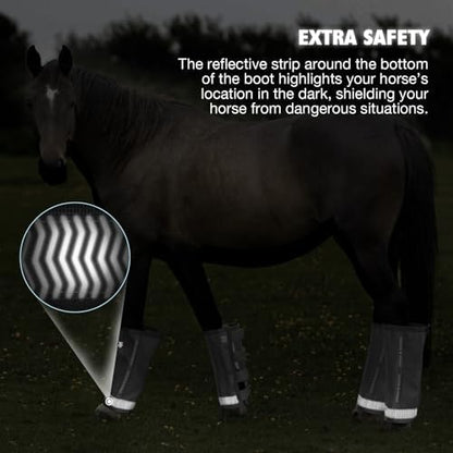 Harrison Howard Loose-Fitting Horse Fly Boots UV-Protective, Durable Fine Mesh Leggins with Reflective Strips (Set of 4)