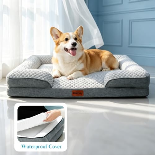 Dog Cooling Mat for Extra Large Dog, Elevated Bolster Sofa Bed