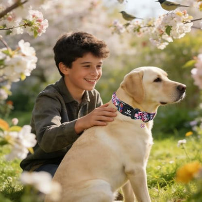 Floral Dog Collar, UP URARA PUP Colorful Floral Adjustable Pet Collar with Flower Charm, Daily Dog Accessories for Small Medium Large Dogs