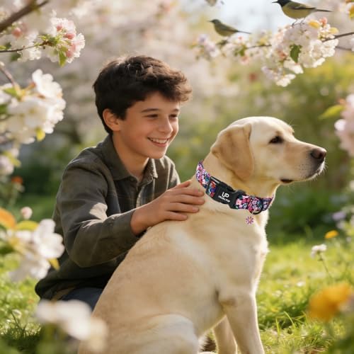 Floral Dog Collar, UP URARA PUP Colorful Floral Adjustable Pet Collar with Flower Charm, Daily Dog Accessories for Small Medium Large Dogs