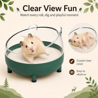 Meow&Woof Hamster Sand Bath Container, Large Sandbox Toilet Gerbil Batheoom, Tiny Chinchilla Dust Bathtub Sand Bath Box for Hamster Cage Accessories 5.2 Inch-Dark Green