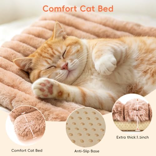 Cat Bed Mat for Indoor Cats, Self Warming Plush Cat Bed, Light Coffee
