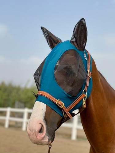 Horse Fly Mask Super Comfort Horse Fly Mask Elasticity Fly Mask with Ears We Only Make Products that Horses Like… (Dark Green, M)