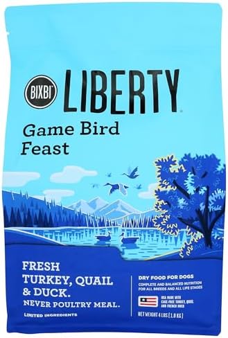 BIXBI Liberty Ancient Grains Dry Dog Food, Game Bird Feast Recipe – Fresh Meat, High Protein, Wholesome Grains – USA Made, 4 lbs
