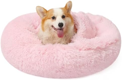 NOYAL Calming Donut Dog Bed, Hooded Cave with Blanket