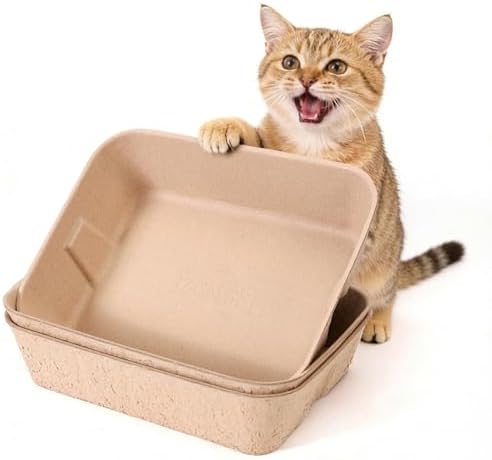 Disposable Litter Boxes for Cats, Durable and Water Resistant, Sustainable Large Disposable Litter Box, Disposable Cat Litter Boxes for Indoor/Travel Use, Standalone or as Liner (Brown, Large 3-Pack)