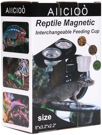 AIICIOO Gecko Feeder Ledge with 6 Pack Plastic Bowls Crested Gecko Food Dish Strong Magnetic Reptile Food Feeder Water Dish for Chameleon Bearded Dragon Tank Accessories