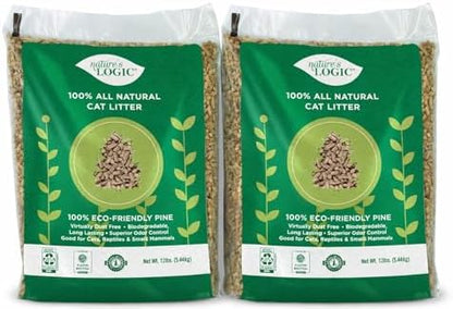Nature's Logic 100% Natural Pine Pellet Cat Litter - Dust-Free, Unscented, Biodegradable - Safe for Cats, Kittens, Reptiles & Small Pets - Highly Absorbent - 24lb (2,12lb)