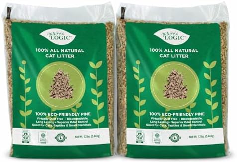 Nature's Logic 100% Natural Pine Pellet Cat Litter - Dust-Free, Unscented, Biodegradable - Safe for Cats, Kittens, Reptiles & Small Pets - Highly Absorbent - 24lb (2,12lb)