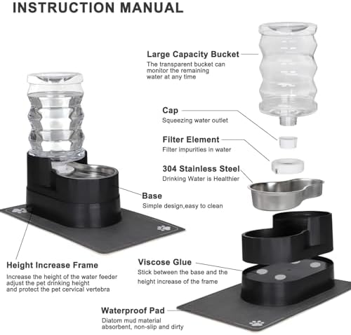 RIZZARI 7L Elevated Dog Water Dispenser :Comfortable Feeding Height